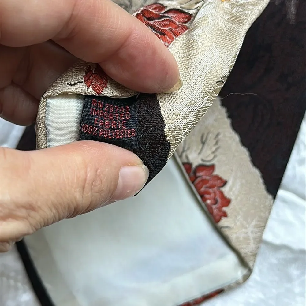Vtg 70s Don Loper Diagonally Striped Floral Patterned Wide‎ Tie in Cream & Brown